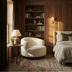 White Boucle Round Swivel Chair