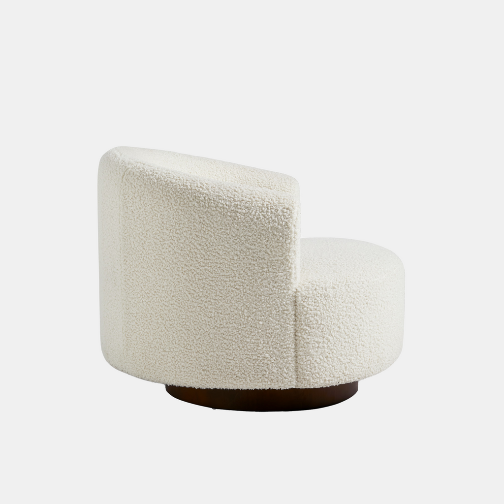 White Boucle Round Swivel Chair