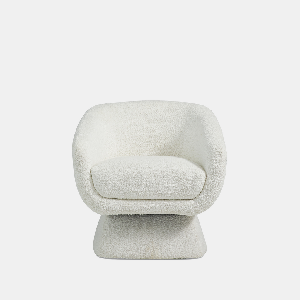 White Boucle Barrel Swivel Chair