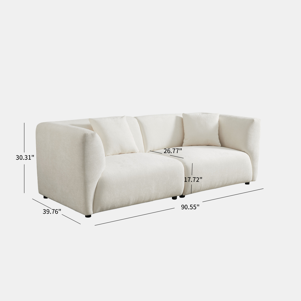 White Chenille Sectional Sofa (91")