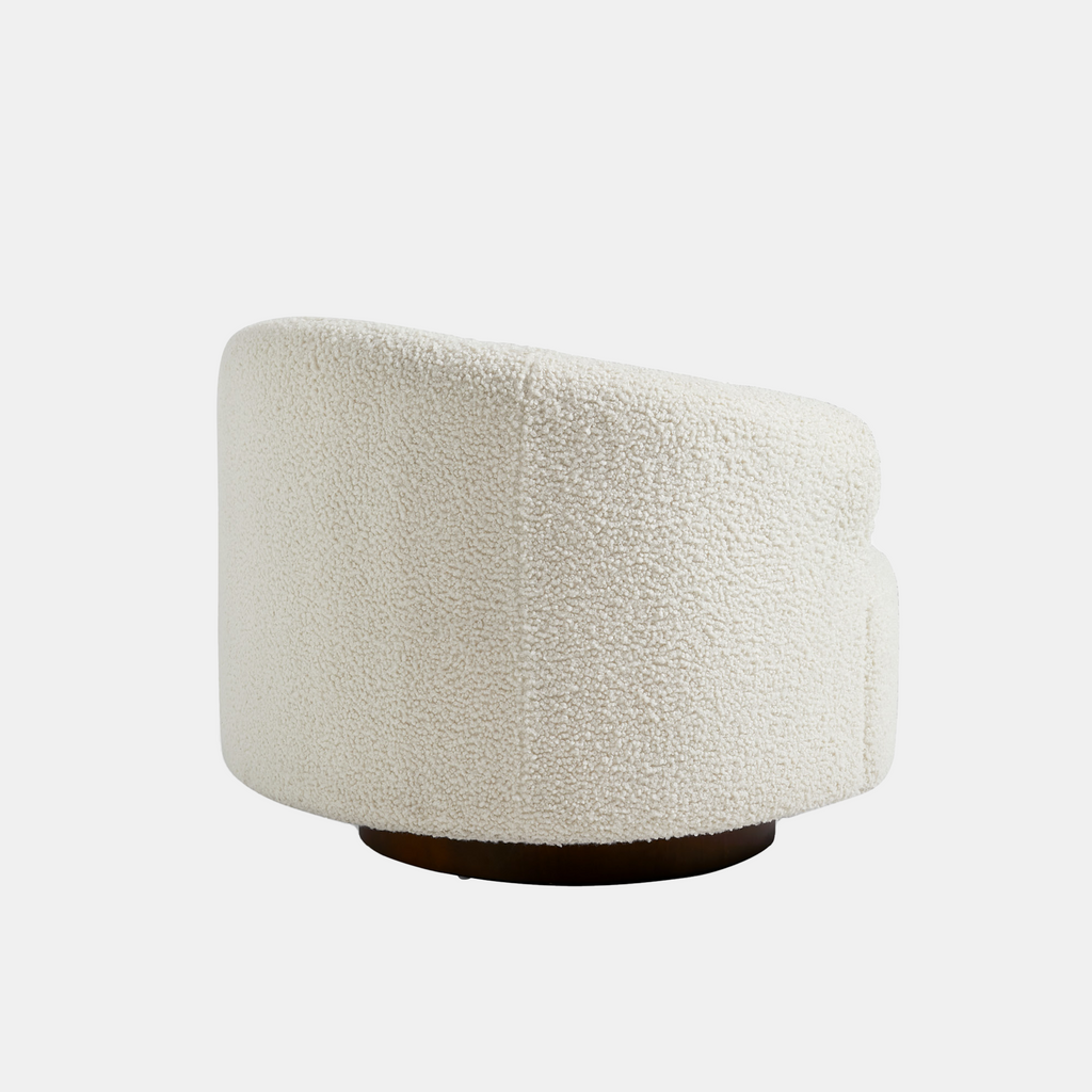 White Boucle Round Swivel Chair