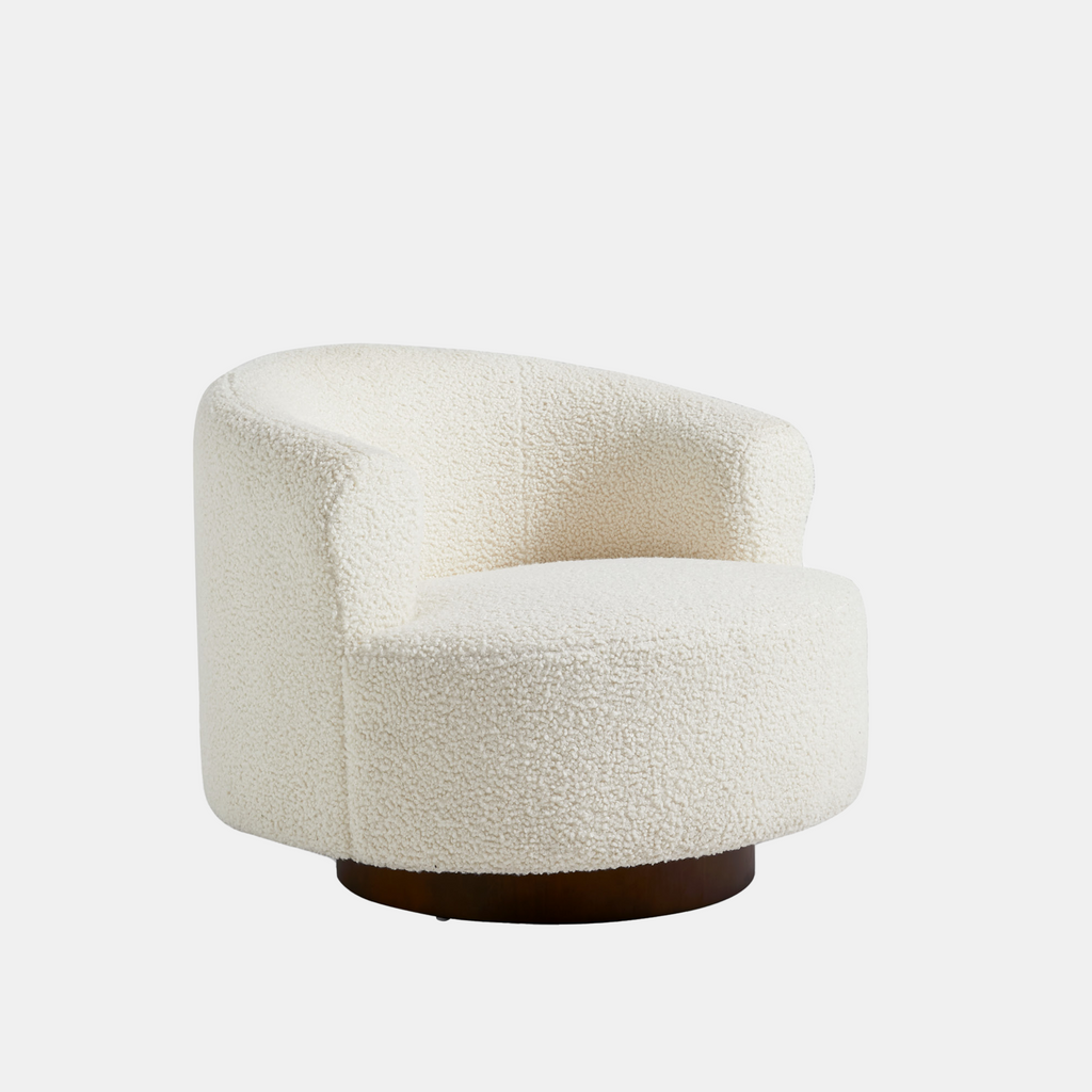 White Boucle Round Swivel Chair