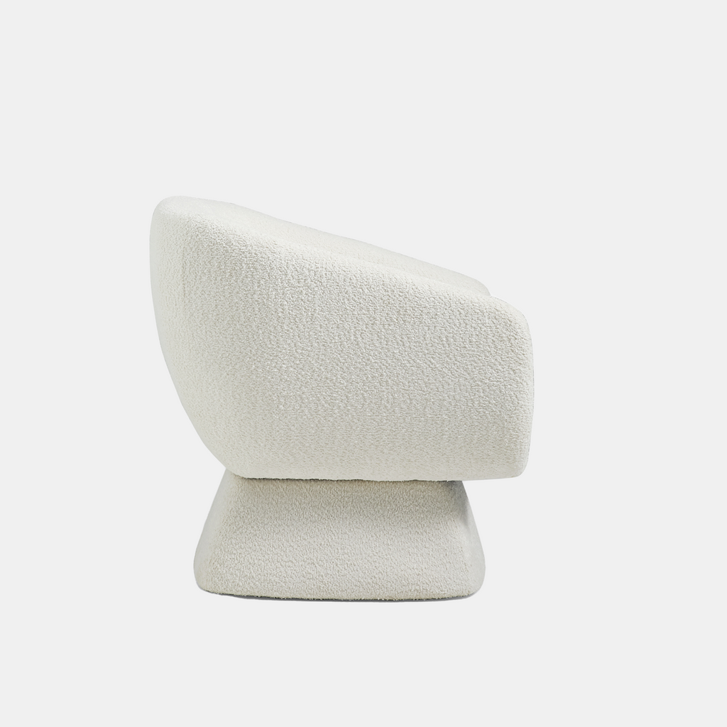White Boucle Barrel Swivel Chair