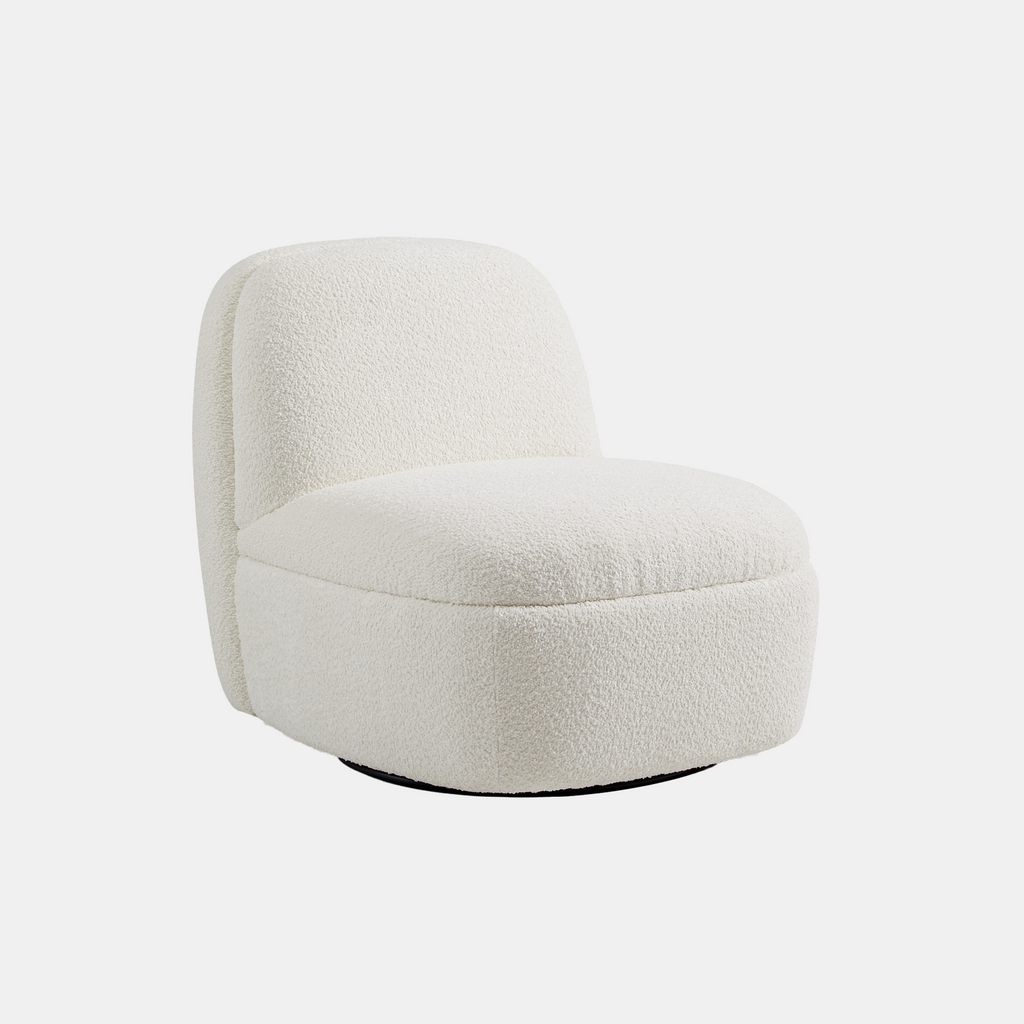 White Boucle Swivel Chair