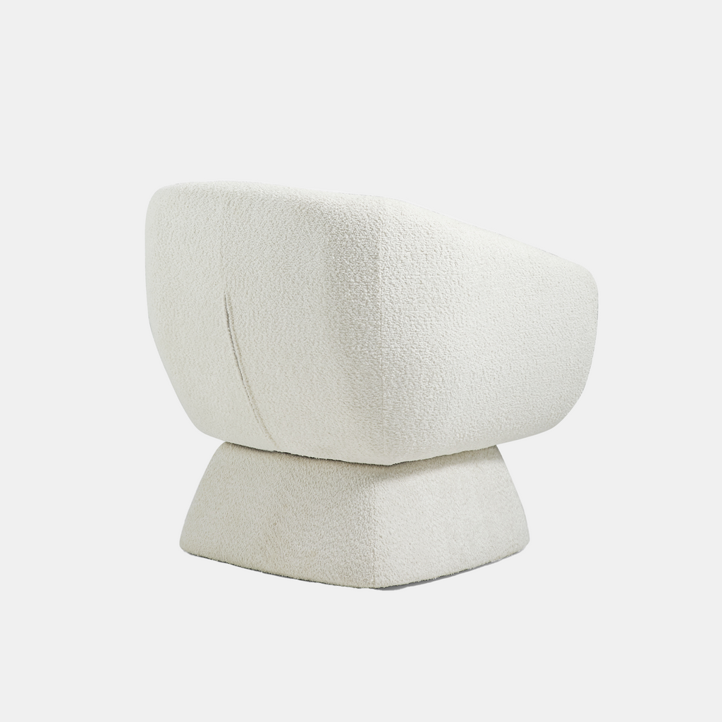 White Boucle Barrel Swivel Chair