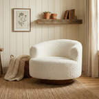 White Boucle Round Swivel Chair