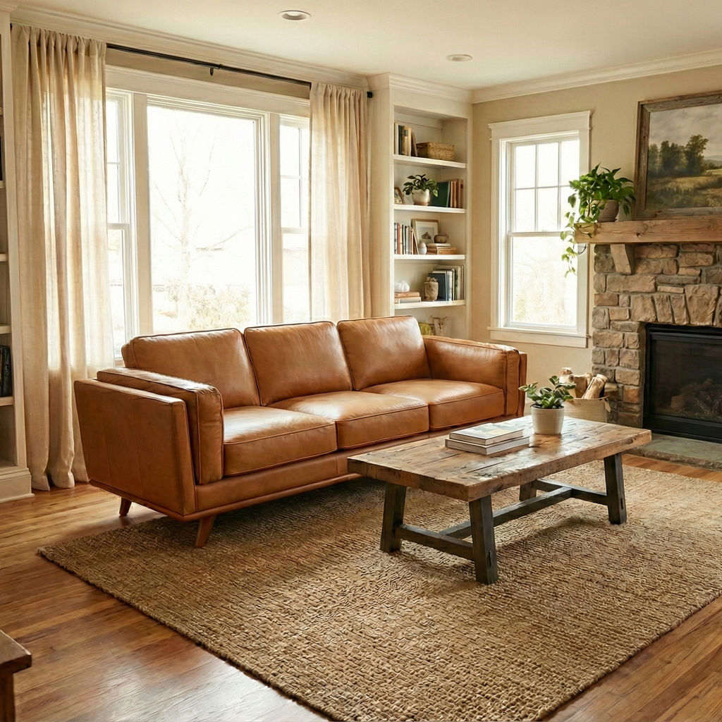 Brown Leather Sofa (87")