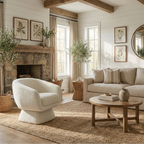 White Boucle Barrel Swivel Chair