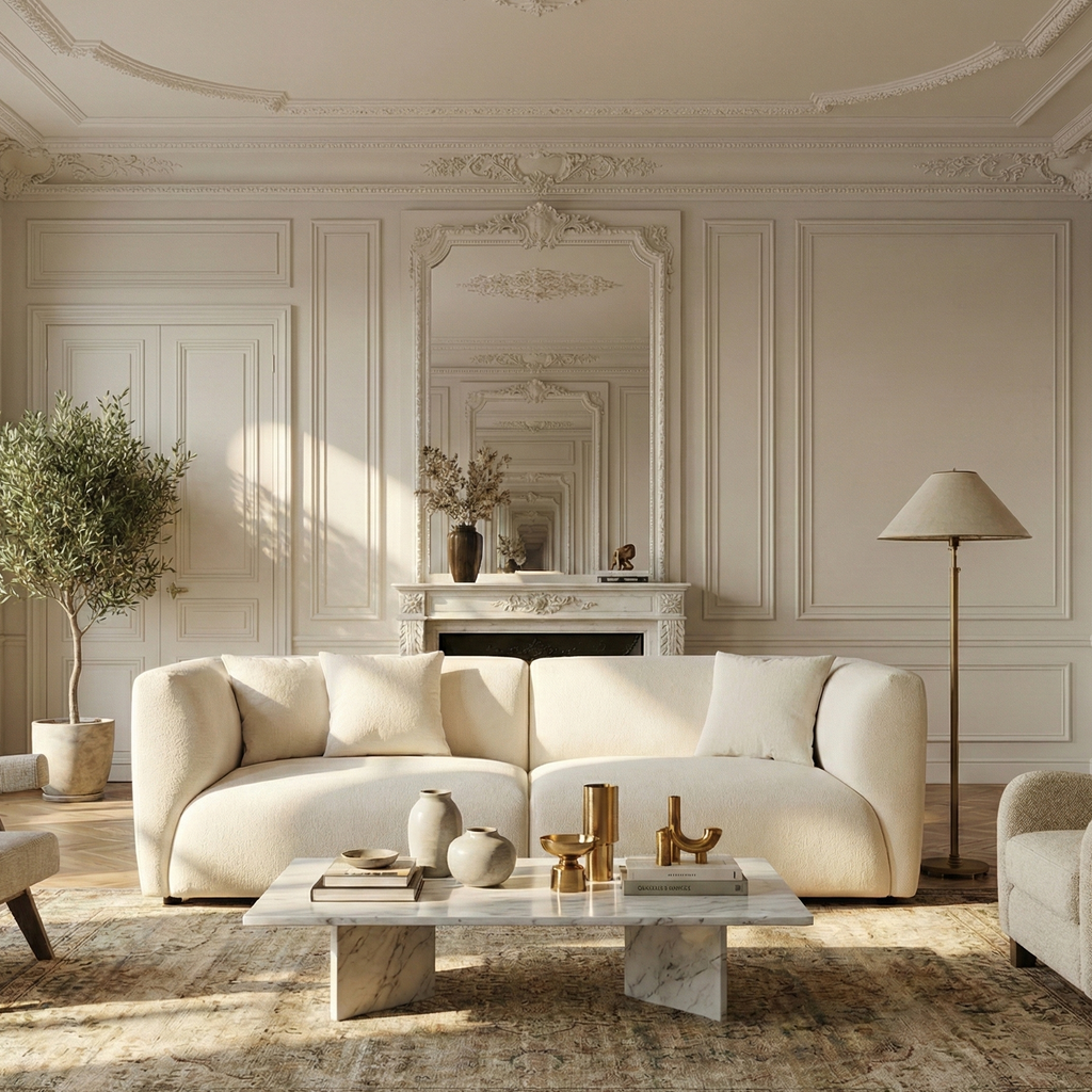 White Chenille Sectional Sofa (91")